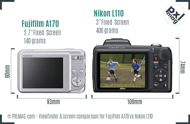 Fujifilm A170 vs Nikon L110 Screen and Viewfinder comparison