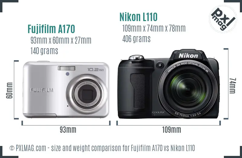 Fujifilm A170 vs Nikon L110 size comparison