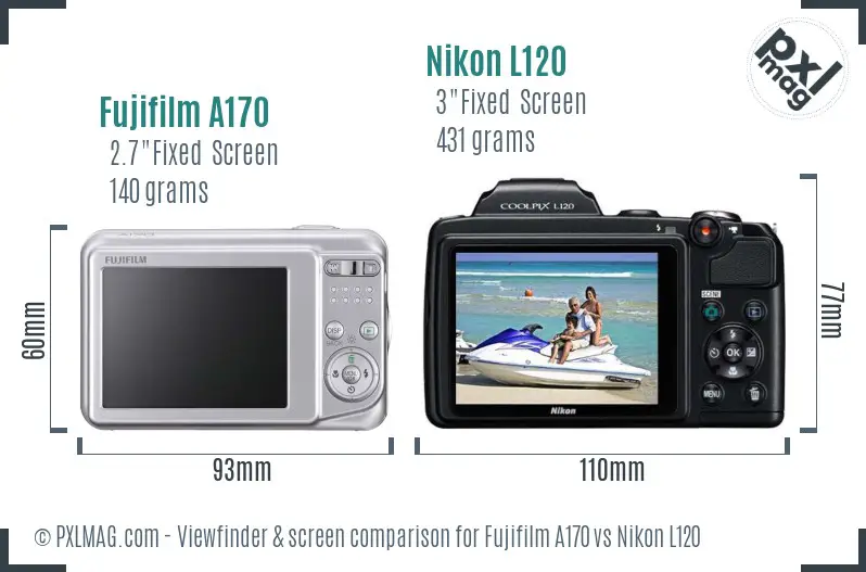Fujifilm A170 vs Nikon L120 Screen and Viewfinder comparison Fujifilm A170 vs Nikon L120 Screen and Viewfinder comparison