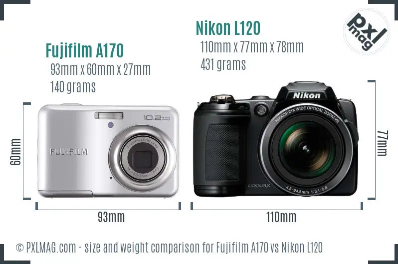 Fujifilm A170 vs Nikon L120 size comparison Fujifilm A170 vs Nikon L120 size comparison