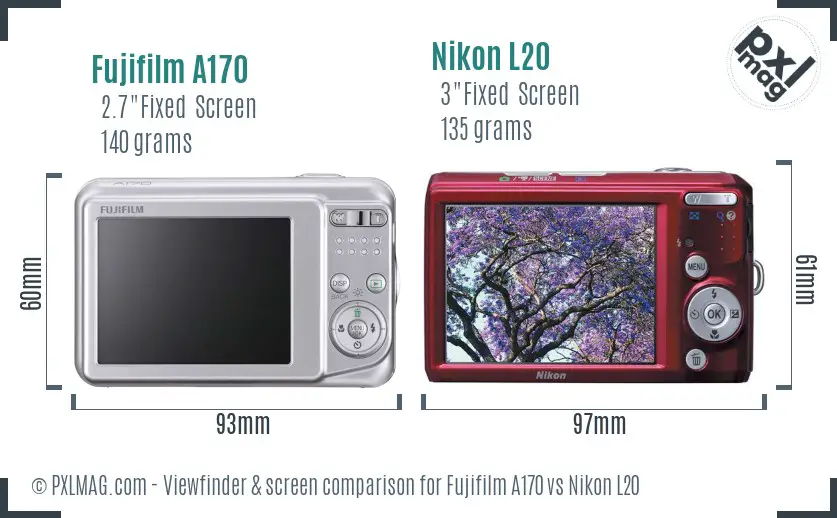 Fujifilm A170 vs Nikon L20 Screen and Viewfinder comparison