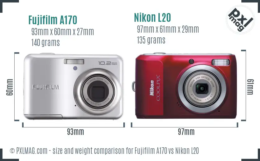 Fujifilm A170 vs Nikon L20 size comparison