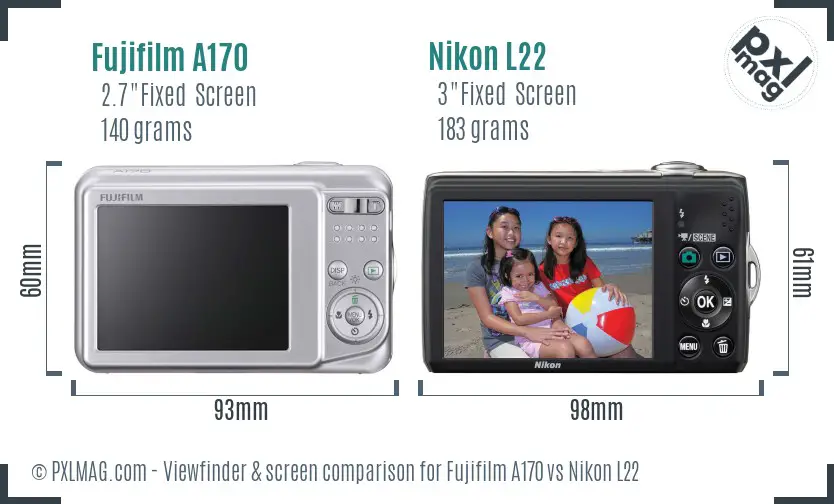 Fujifilm A170 vs Nikon L22 Screen and Viewfinder comparison