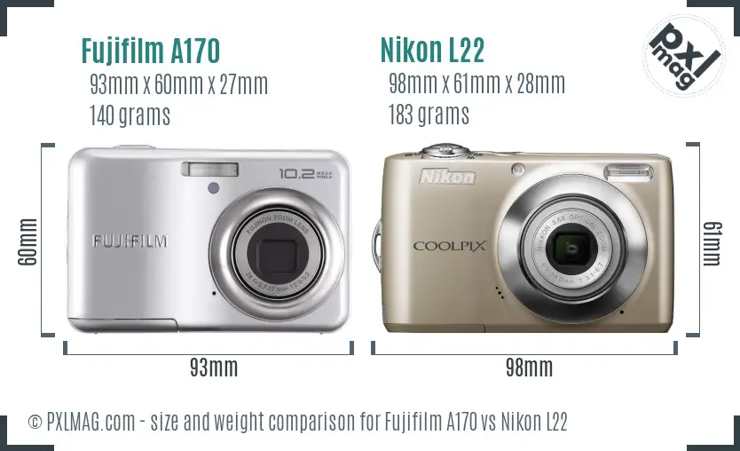 Fujifilm A170 vs Nikon L22 size comparison