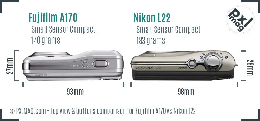 Fujifilm A170 vs Nikon L22 top view buttons comparison