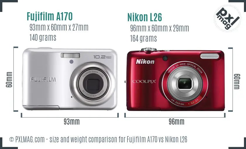 Fujifilm A170 vs Nikon L26 size comparison