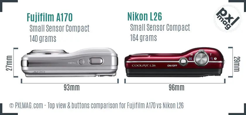 Fujifilm A170 vs Nikon L26 top view buttons comparison