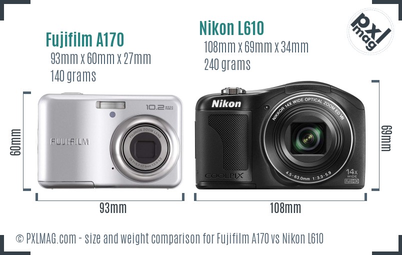 Fujifilm A170 vs Nikon L610 size comparison Fujifilm A170 vs Nikon L610 size comparison
