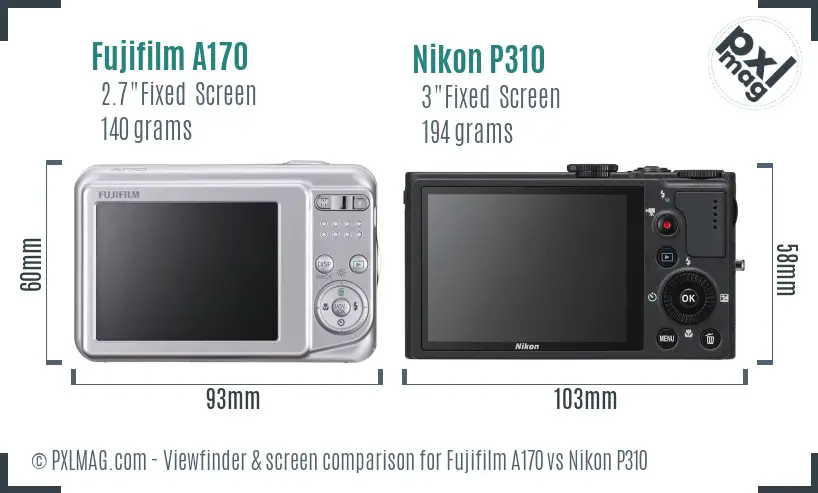 Fujifilm A170 vs Nikon P310 Screen and Viewfinder comparison