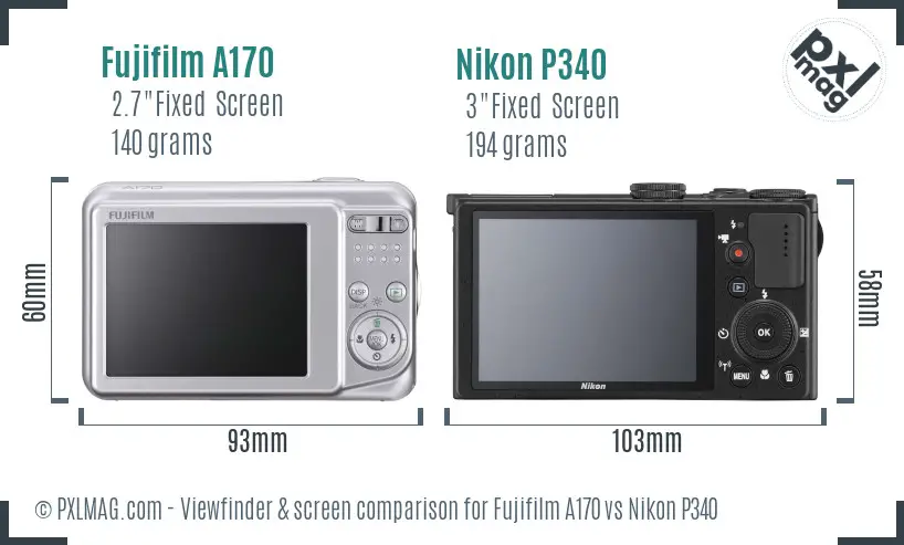 Fujifilm A170 vs Nikon P340 Screen and Viewfinder comparison