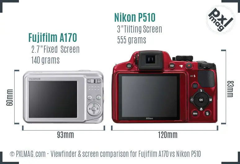 Fujifilm A170 vs Nikon P510 Screen and Viewfinder comparison