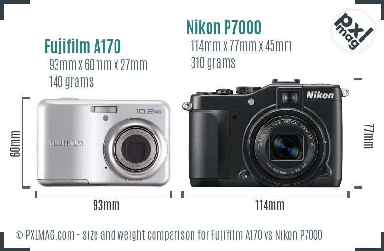 Fujifilm A170 vs Nikon P7000 size comparison Fujifilm A170 vs Nikon P7000 size comparison