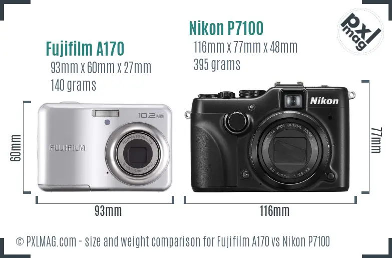 Fujifilm A170 vs Nikon P7100 size comparison
