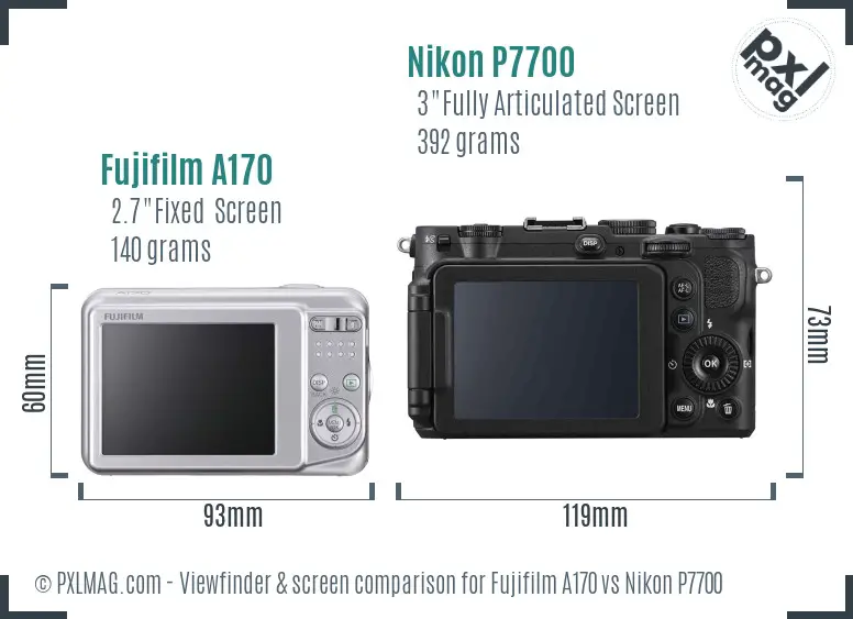 Fujifilm A170 vs Nikon P7700 Screen and Viewfinder comparison