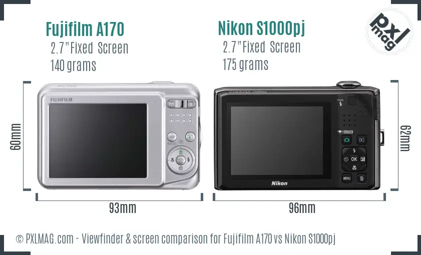 Fujifilm A170 vs Nikon S1000pj Screen and Viewfinder comparison