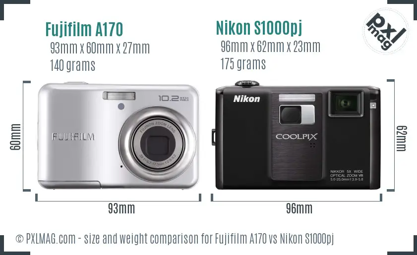 Fujifilm A170 vs Nikon S1000pj size comparison