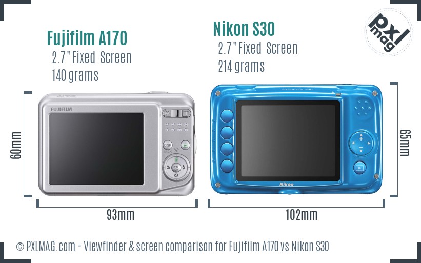 Fujifilm A170 vs Nikon S30 Screen and Viewfinder comparison
