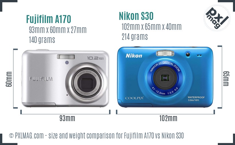 Fujifilm A170 vs Nikon S30 size comparison Fujifilm A170 vs Nikon S30 size comparison