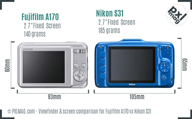 Fujifilm A170 vs Nikon S31 Screen and Viewfinder comparison Fujifilm A170 vs Nikon S31 Screen and Viewfinder comparison