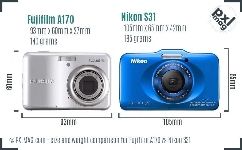 Fujifilm A170 vs Nikon S31 size comparison Fujifilm A170 vs Nikon S31 size comparison