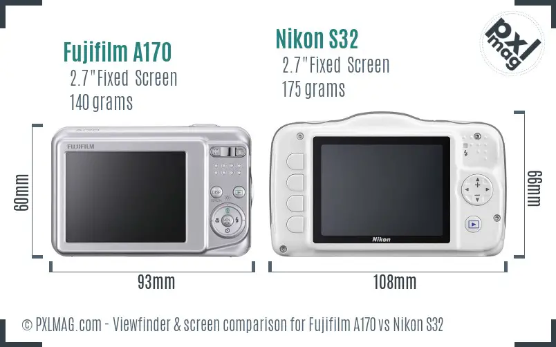 Fujifilm A170 vs Nikon S32 Screen and Viewfinder comparison