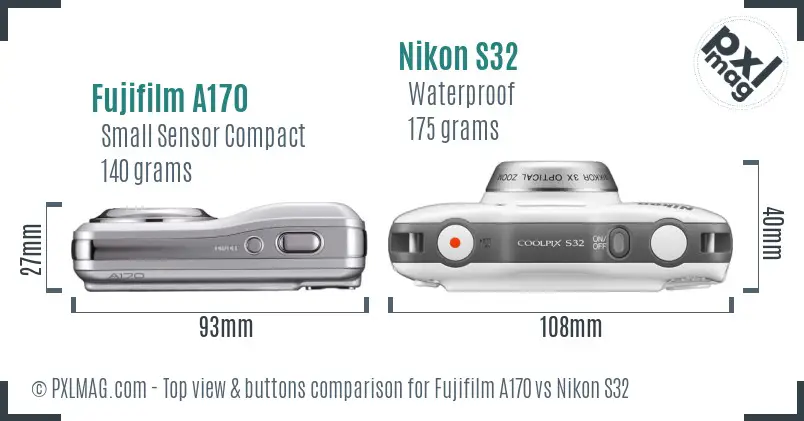 Fujifilm A170 vs Nikon S32 top view buttons comparison