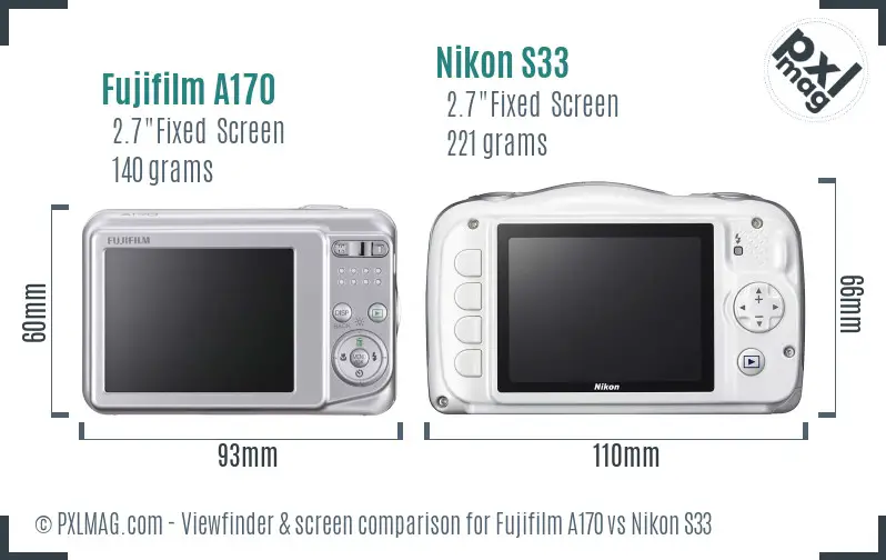 Fujifilm A170 vs Nikon S33 Screen and Viewfinder comparison