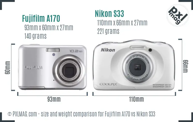 Fujifilm A170 vs Nikon S33 size comparison