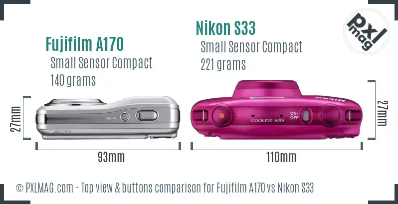 Fujifilm A170 vs Nikon S33 top view buttons comparison