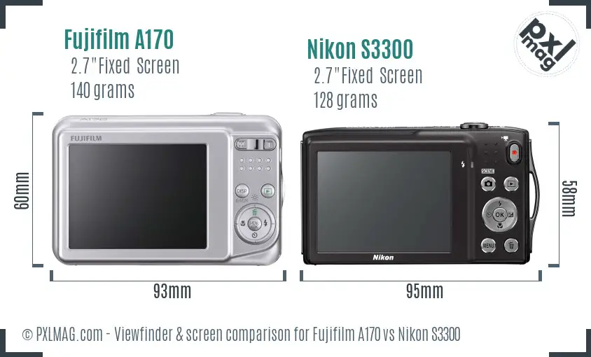 Fujifilm A170 vs Nikon S3300 Screen and Viewfinder comparison