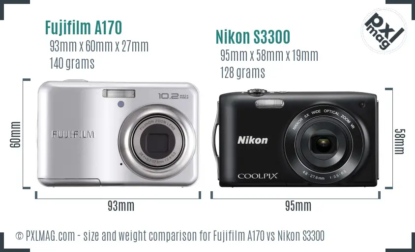 Fujifilm A170 vs Nikon S3300 size comparison