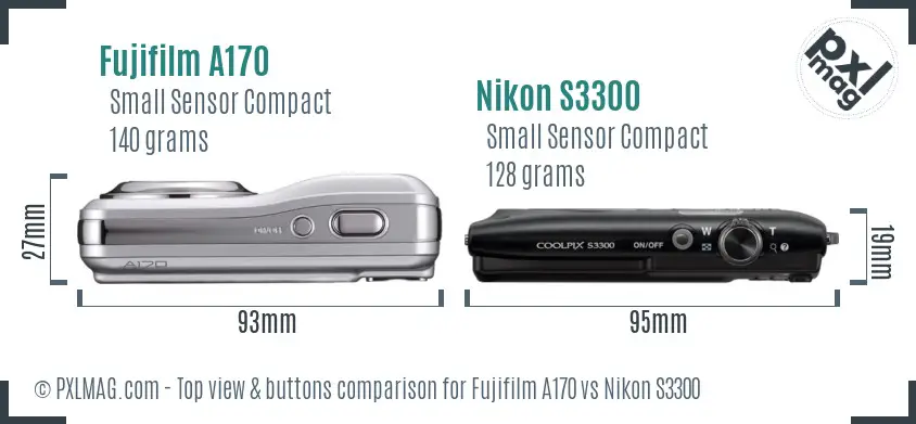 Fujifilm A170 vs Nikon S3300 top view buttons comparison