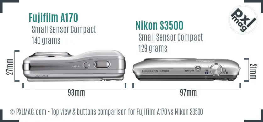 Fujifilm A170 vs Nikon S3500 top view buttons comparison Fujifilm A170 vs Nikon S3500 top view buttons comparison