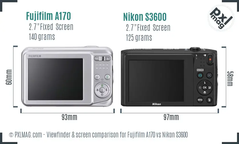 Fujifilm A170 vs Nikon S3600 Screen and Viewfinder comparison Fujifilm A170 vs Nikon S3600 Screen and Viewfinder comparison