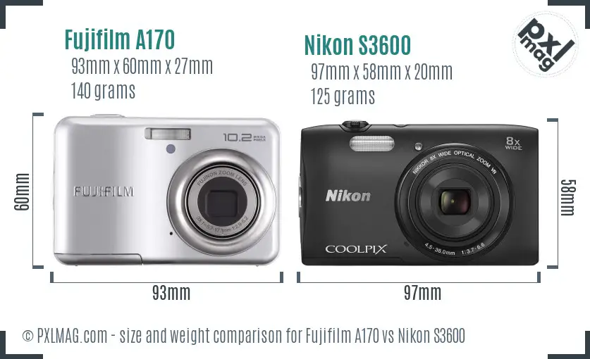 Fujifilm A170 vs Nikon S3600 size comparison Fujifilm A170 vs Nikon S3600 size comparison