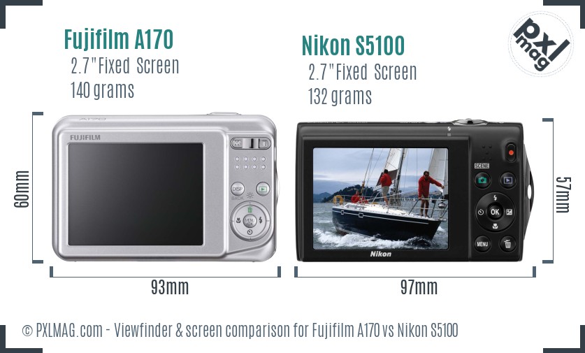 Fujifilm A170 vs Nikon S5100 Screen and Viewfinder comparison
