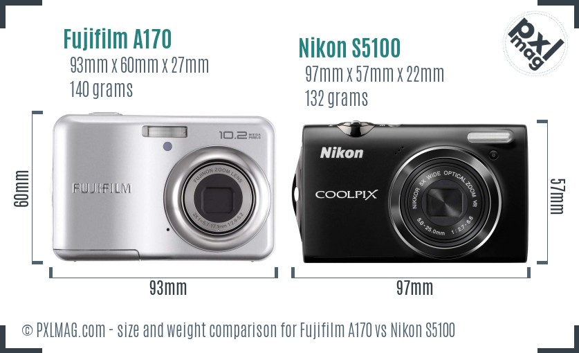 Fujifilm A170 vs Nikon S5100 size comparison Fujifilm A170 vs Nikon S5100 size comparison
