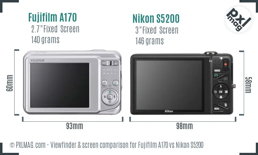 Fujifilm A170 vs Nikon S5200 Screen and Viewfinder comparison Fujifilm A170 vs Nikon S5200 Screen and Viewfinder comparison