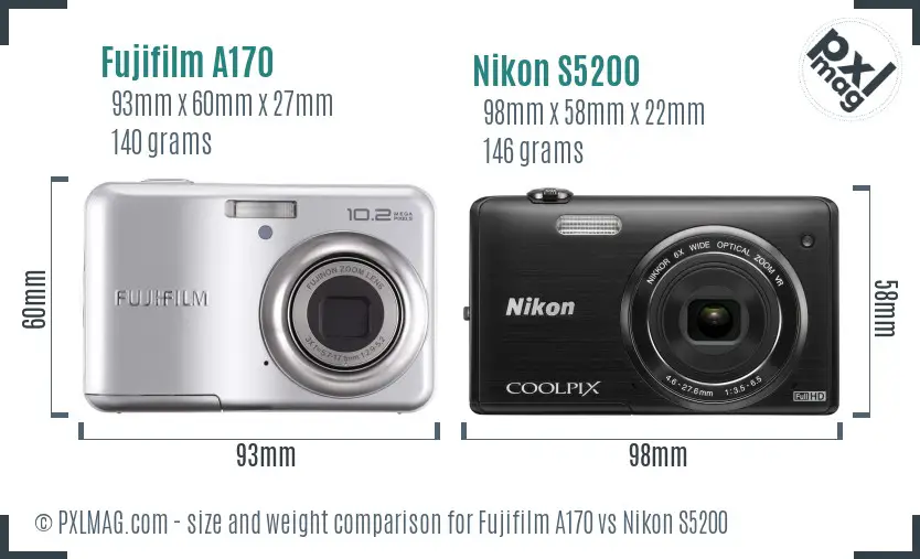 Fujifilm A170 vs Nikon S5200 size comparison Fujifilm A170 vs Nikon S5200 size comparison