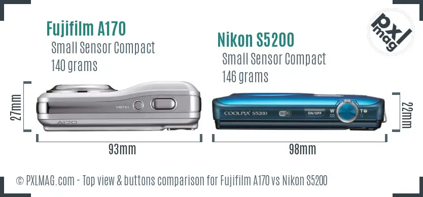 Fujifilm A170 vs Nikon S5200 top view buttons comparison Fujifilm A170 vs Nikon S5200 top view buttons comparison
