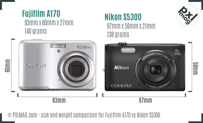 Fujifilm A170 vs Nikon S5300 size comparison