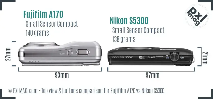 Fujifilm A170 vs Nikon S5300 top view buttons comparison