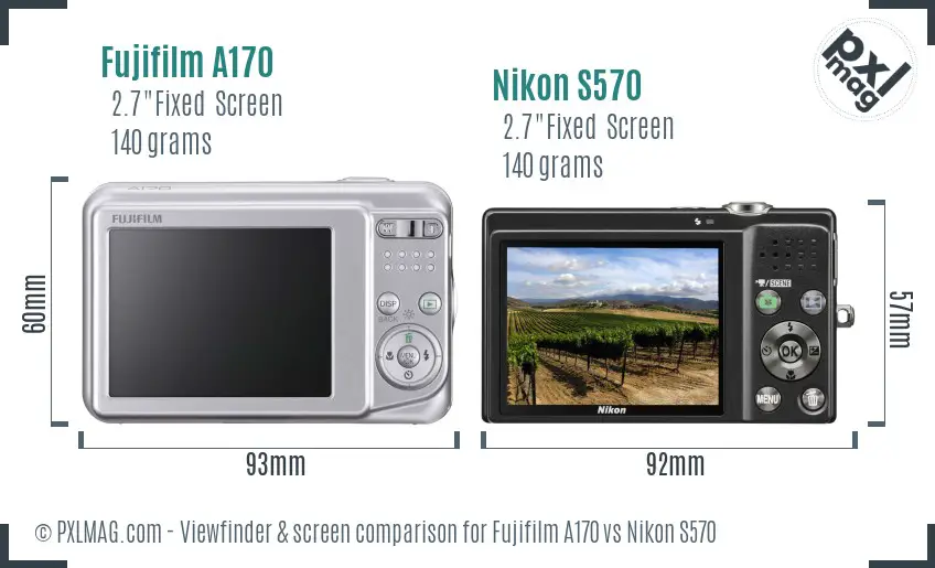 Fujifilm A170 vs Nikon S570 Screen and Viewfinder comparison