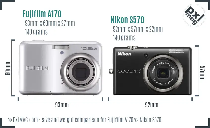 Fujifilm A170 vs Nikon S570 size comparison Fujifilm A170 vs Nikon S570 size comparison