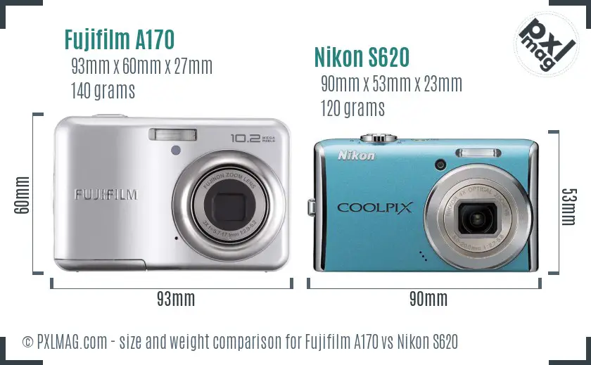 Fujifilm A170 vs Nikon S620 size comparison Fujifilm A170 vs Nikon S620 size comparison