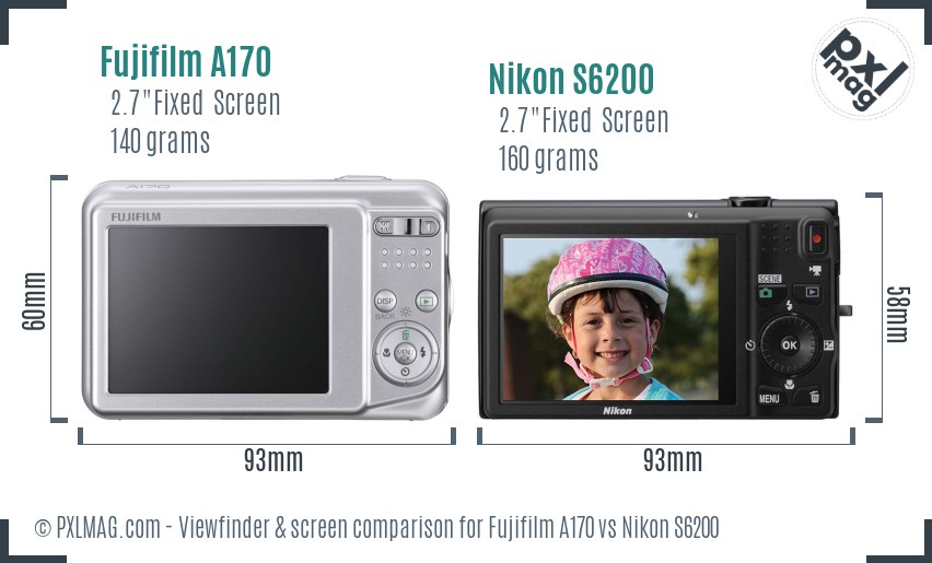 Fujifilm A170 vs Nikon S6200 Screen and Viewfinder comparison