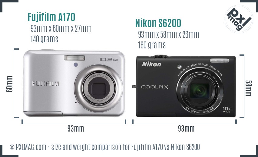 Fujifilm A170 vs Nikon S6200 size comparison