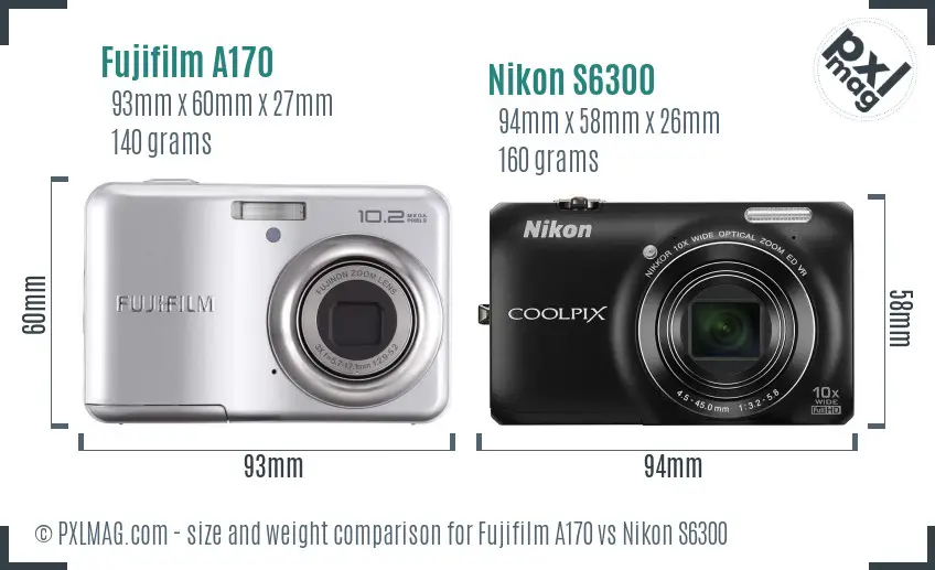 Fujifilm A170 vs Nikon S6300 size comparison Fujifilm A170 vs Nikon S6300 size comparison