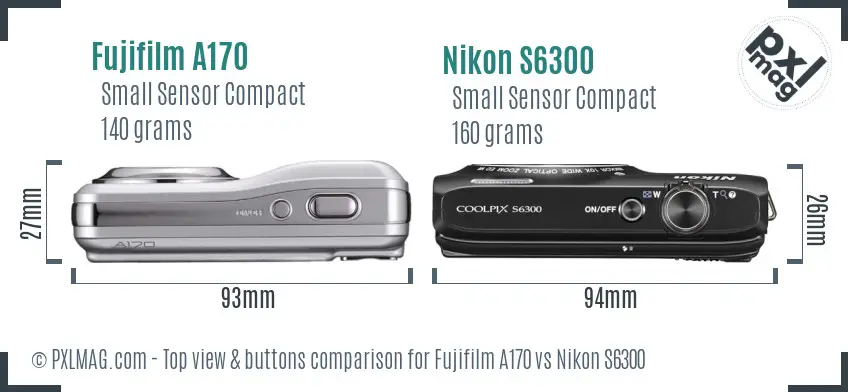 Fujifilm A170 vs Nikon S6300 top view buttons comparison Fujifilm A170 vs Nikon S6300 top view buttons comparison