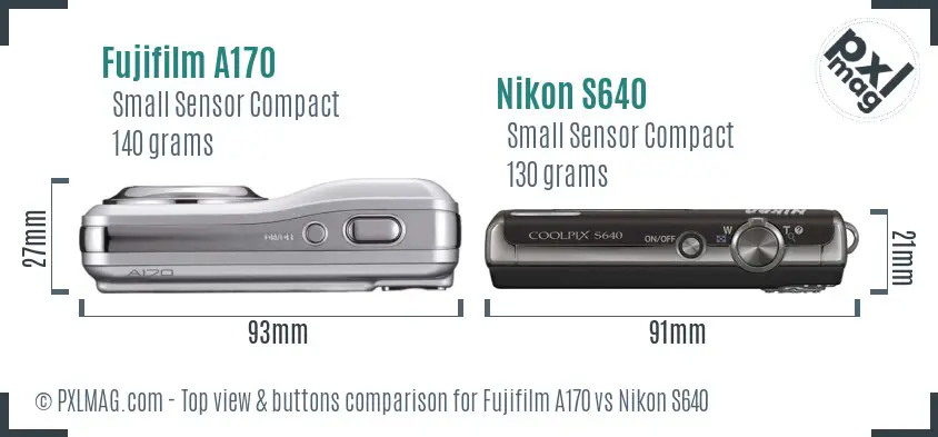 Fujifilm A170 vs Nikon S640 top view buttons comparison Fujifilm A170 vs Nikon S640 top view buttons comparison